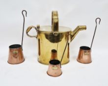 Large Victorian brass housekeeper's watering can, stamped 8 JM to base, 38cm high together with a
