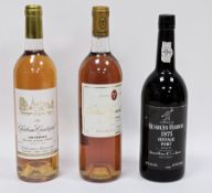 Two bottles of Sauternes dessert wine viz:- Chateau Romer du Hayot 1989 and Chateau Cantegril 1986