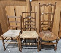 Collection of ten chairs including an early 20th century high ladderback chair, the panel seat