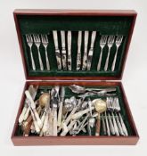 Collection of silver plate and stainless steel flatware, some with mother of pearl handles, together