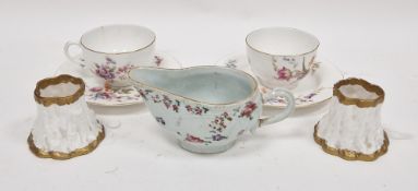 18th century Chinese Export famille rose sauceboat (handle repaired), a pair of Royal Worcester bone
