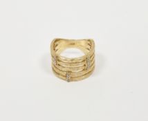 QVC gold and white stone bark-finish ring with five bands, 5.1g (size M1/2)