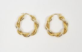 Pair 18ct gold large double twist hoop earrings, 10.3g