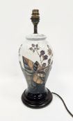 Moorcroft pottery 'Bramble' pattern baluster lamp base designed by Sally Tuffin, electrified, with