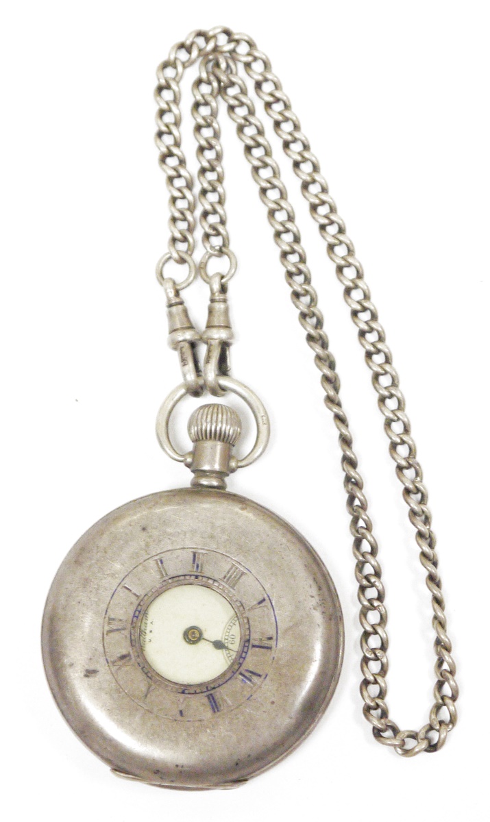 George V silver half hunter pocket watch by Waltham, the enamel dial with Roman numerals denoting - Image 2 of 2