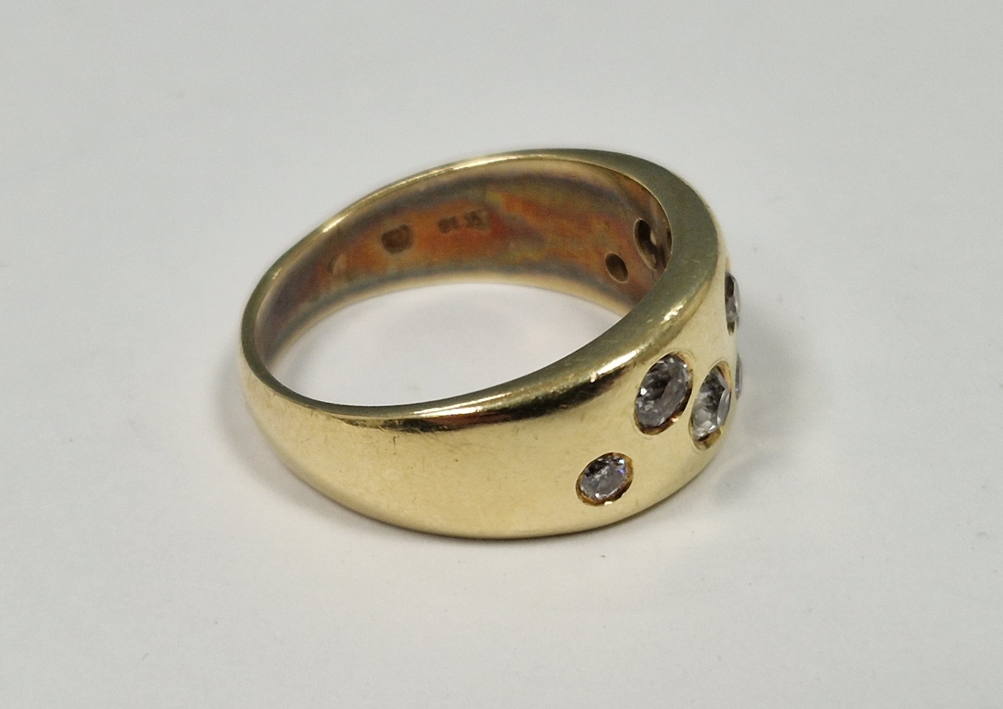18K gold and diamond ring, the tapering band set with eight old cut variously sized diamonds in - Image 6 of 9