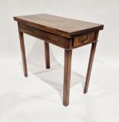 George III mahogany fold-over rectangular tea table with gateleg action and plain frieze, raised