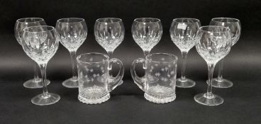 Eight Stuart cut wine glasses and two star cut beer mugs, the wine-glasses, 18.3cm high