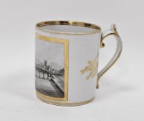 Late 18th/early 19th century porcelain mug decorated with a sepia monochrome scene of Worcester,
