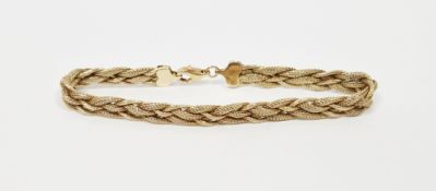 9ct gold woven mesh bracelet, 10.9g