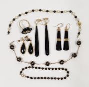 Collection of 9k gold and yellow metal onyx set jewellery including pair of 9k yellow gold and black