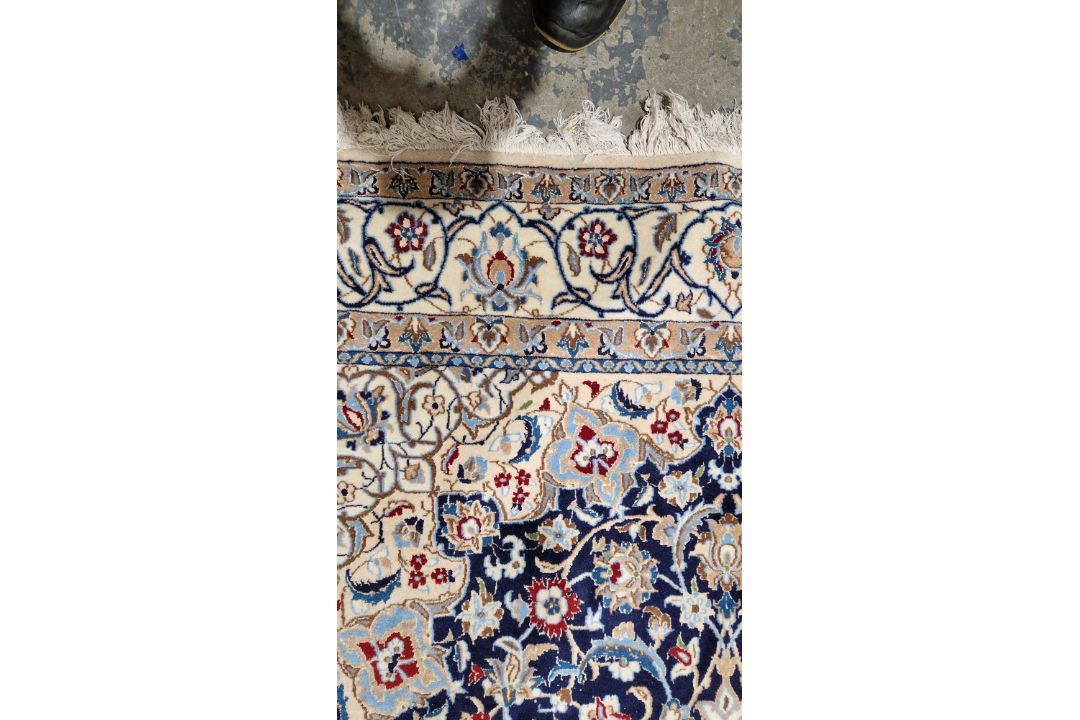 Large Persian midnight blue ground rug with central cream floral medallion on floral field, floral - Image 3 of 22