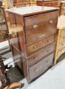 18th century oak chest of four drawers, in two sections, the upper section with brass swan neck