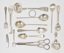 George IV silver caddy spoon, London 1822, Georgian silver sauce ladle, rubbed hallmarks, together