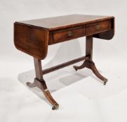 19th century mahogany and burr walnut cross-banded drop-flap sofa table, the top with ebony string