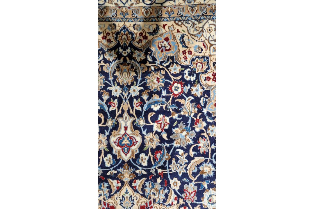 Large Persian midnight blue ground rug with central cream floral medallion on floral field, floral - Image 7 of 22