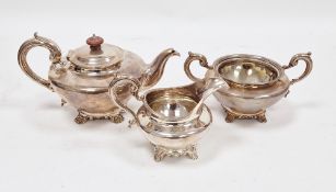 William IV silver three piece tea service, London 1837, Joseph & Albert Savory, comprising teapot,