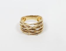QVC 9ct gold and white stone entwined band ring, 8.3g (size U)