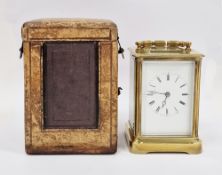 19th century gilt brass cased chiming carriage clock, with bevelled edge glass panels, the white