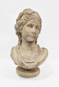 Composite stone bust of a young woman, 53cm high
