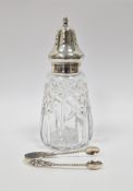 Silver and cut glass sugar caster, Birmingham 1970, Lanson Ltd, with silver pierced lid, 16.5cm high