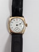 Early 20th century gold plated Waltham wristwatch, the enamel dial having Arabic numerals, seconds