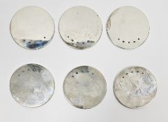 Set of six silver covered coasters, Sheffield 2003, Carr's of Sheffield Ltd, plain, 10cm diameter,