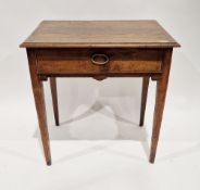 18th century fruitwood side table, the rectangular top with thumb moulded edge above a single frieze