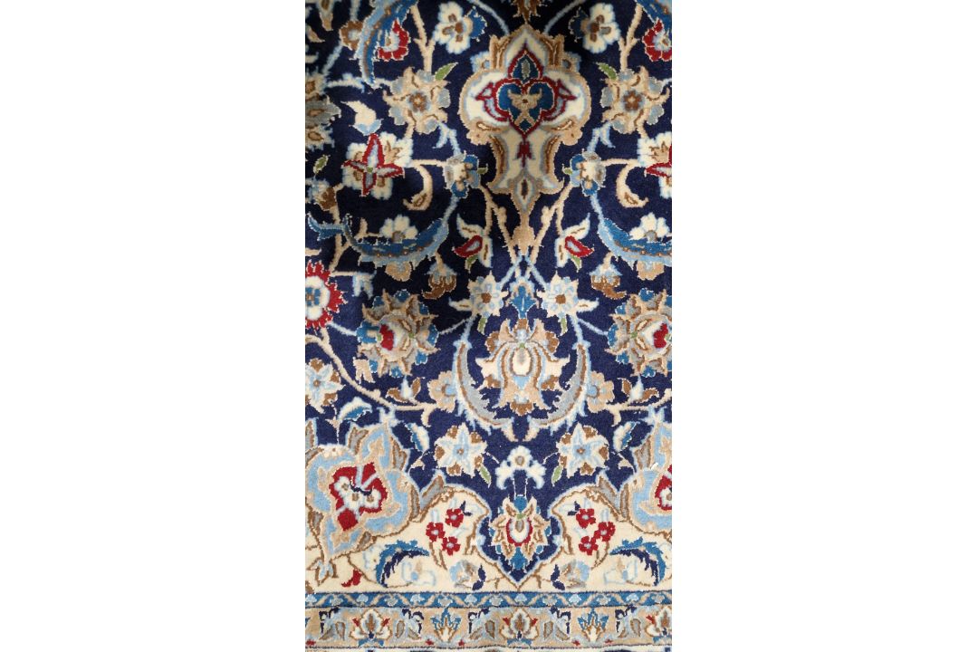 Large Persian midnight blue ground rug with central cream floral medallion on floral field, floral - Image 15 of 22
