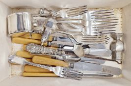 Collection of silver items including Edward VII silver mustard pot with blue glass liner, London