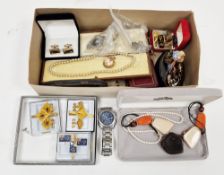 Citizen WR100 chronograph stainless steel wristwatch with blue dial, quantity of cufflinks, three