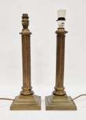Pair of brass table lamps in the form of fluted doric columns, 40cm high (2)