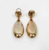 Pair 9ct gold oval large pendant drop earrings, 9.7g  Condition Report Light surface scratches.