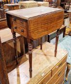 Victorian mahogany drop-flap worktable, the top with thumbnail moulded edge over two drawers to