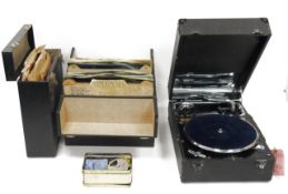 Foley, Aylward & Spinney portable table-top gramophone together with two cases of 78rpm records, HMV