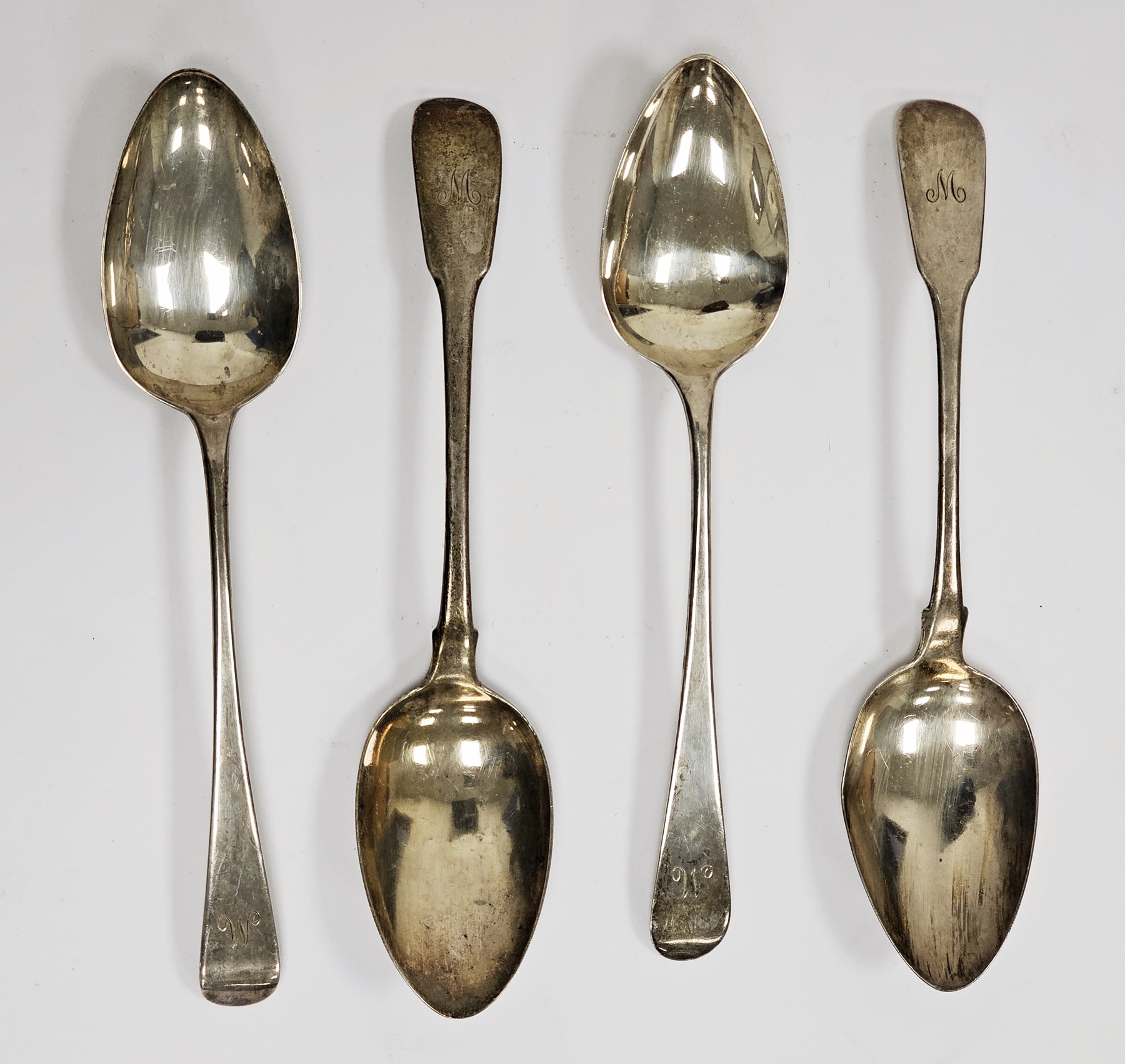 Four George III silver tablespoons, two fiddle pattern, London 1816 and 1817 and two old English