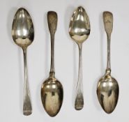 Four George III silver tablespoons, two fiddle pattern, London 1816 and 1817 and two old English