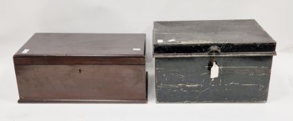 19th century mahogany deed box, with key, 47cm wide x 19cm high together with a Victorian metal deed