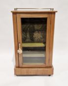 Victorian walnut and inlaid sheet music cabinet with brass half gallery rail to top, the single