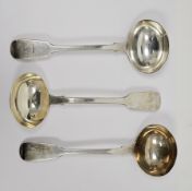 Three Victorian silver ladles, hallmarked London, 1860, maker's mark for Chawner & Co. or George