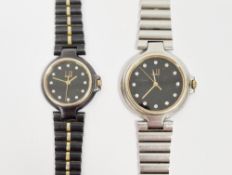 Dunhill quartz diamond set wristwatch, the black dial with diamond hour markers, together with