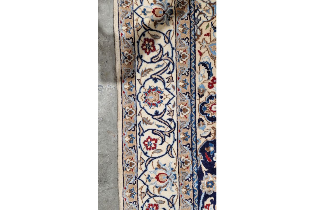 Large Persian midnight blue ground rug with central cream floral medallion on floral field, floral - Image 9 of 22