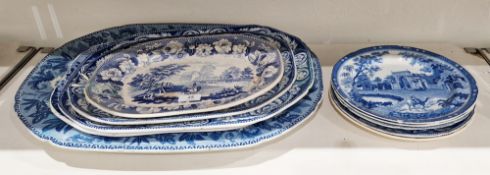 Collection of early 19th century Staffordshire pearlware serving-dishes and dinner-plates,