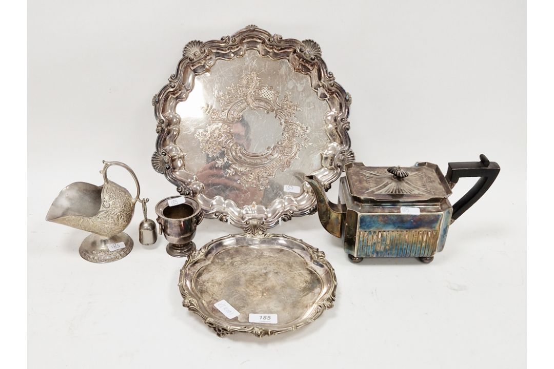 Late 19th/early 20th century silver plated tea pot, of rectangular form, by William Hutton & sons,