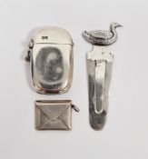 George V silver duck-pattern bookmark, London 1924, an Edwardian silver pendant stamp holder,