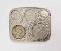 Late 19th / early 20th century silver plate patent coin holder by J W Benson with engraved foliate