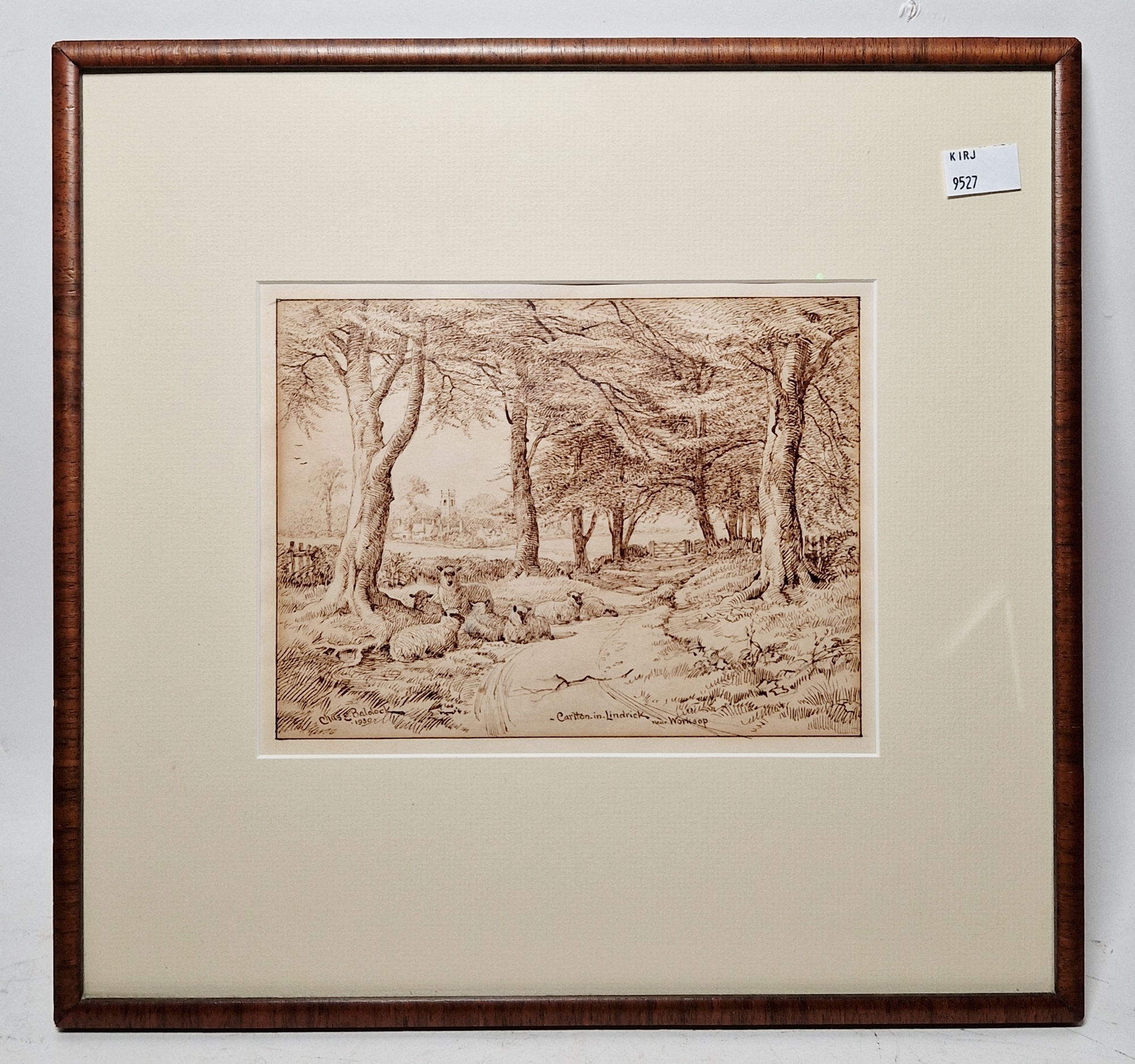Charles Edwin Baldock (1876-1941) Pen and ink drawing 'Carlton-in-Lindrick, Near Worksop', sheep - Image 2 of 4