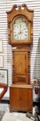 19th century mahogany cased longcase clock, the swan neck pediment hood flanked with two half