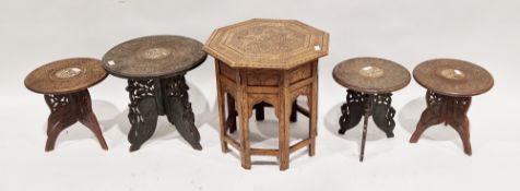Anglo-Indian Hoshiapur teak folding table of octagonal form with brass and ebony inlay. 46cm wide