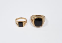 9ct gold and onyx gent's signet ring with rounded rectangular onyx and another 9ct gold and onyx